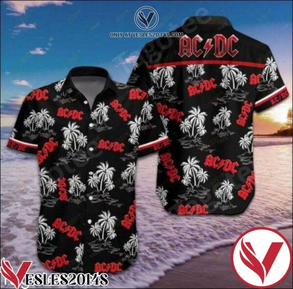 Ac Dc White Palm Tree Black Hawaiian Shirt o5D, Unique Gifts For Friends - Vesles2014S 1