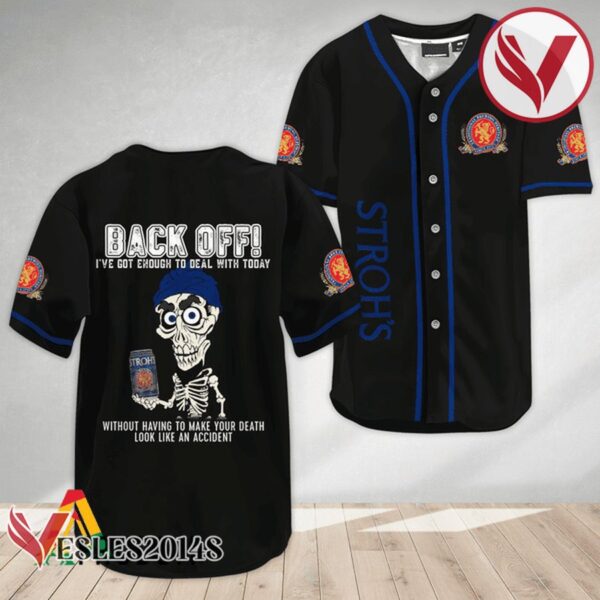 Achmed Back Off With Stroh's Beer Baseball Jersey, Perfect Gifts For Fans - Vesles2014S 3