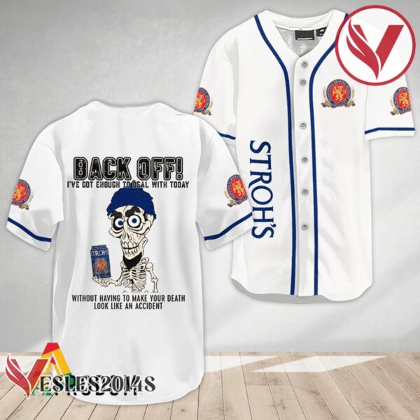 Achmed Back Off With Stroh's Beer Baseball Jersey, Perfect Gifts For Fans - Vesles2014S