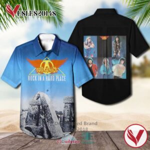 Aerosmith Band Rock in a Hard Place Album Cover Hawaiian Shirt, Best Gift For Music Lovers Vesles2014S