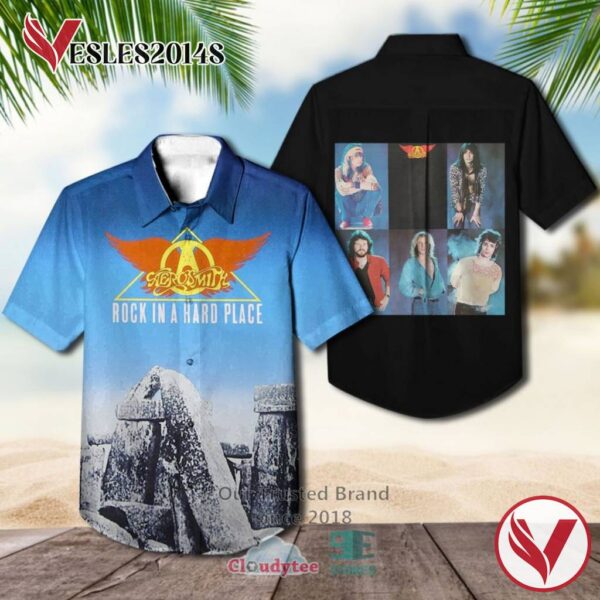 Aerosmith Band Rock in a Hard Place Album Cover Hawaiian Shirt, Best Gift For Music Lovers Vesles2014S