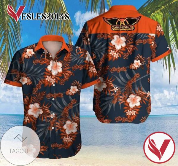 Aerosmith Hawaiian Graphic Print Short Sleeve Hawaiian Casual Shirt Vesles2014S 1
