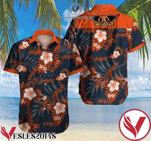 Aerosmith Orange Hibiscus Flowers Hawaiian Shirt, Unique Gifts For Friends - Vesles2014S 1