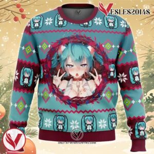 Ahegao Hatsune Miku Ugly Christmas Sweater, Unique Christmas Gift For Fans - Vesles2014S