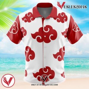 Akatsuki White Naruto Hawaiian Button Up Shirt, Perfect Gifts For Anime Lovers - Vesles2014S