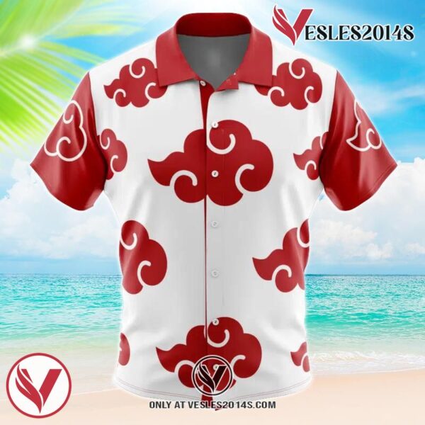 Akatsuki White Naruto Hawaiian Button Up Shirt, Perfect Gifts For Anime Lovers - Vesles2014S