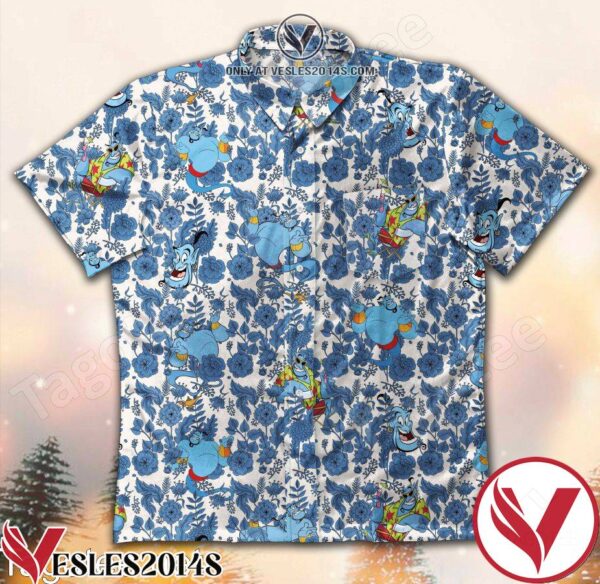Aladdin Genie Blue Flowers Hawaiian Shirt, Unique Gifts For Friends - Vesles2014S 1