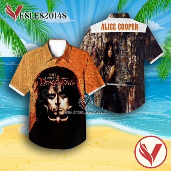 Alice Cooper Dragon Town Album Cover Hawaiian Shirt, Unique Gifts For Music Lovers - Vesles2014S