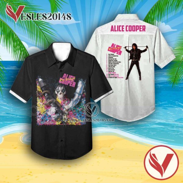 Alice Cooper Hey Stoopid Album Cover Mix Black And White Hawaiian Shirt, Unique Gifts For Music Lovers - Vesles2014S