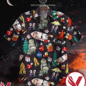 Alien Family Santa Claus On Rocket Christmas Hawaiian Shirt, Unique Gifts For Friends - Vesles2014S 1