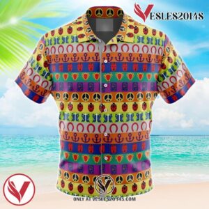 All Symbols Pattern Jojo’s Bizarre Adventure Hawaiian Button Up Shirt, Perfect Gifts For Anime Lovers - Vesles2014S