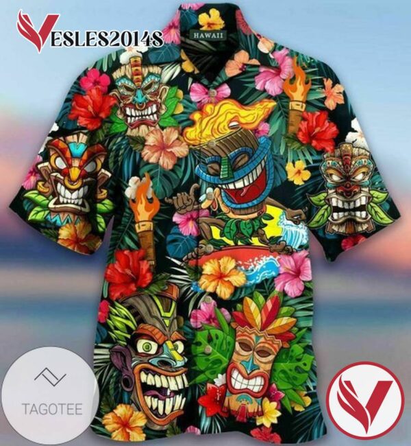 Aloha Tiki Tiki Awesome Graphic Print Short Sleeve Hawaiian Casual Shirt Vesles2014S 1