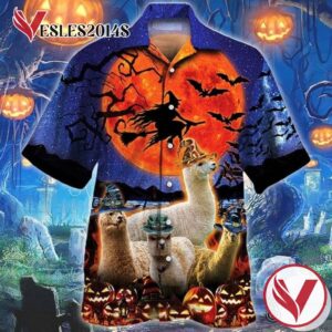 Alpaca Lovers Halloween Night Halloween Casual Beach Full Printing Hawaiian Shirt Vesles2014S