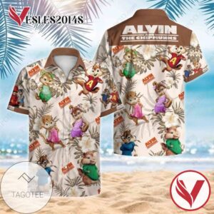 Alvin and the Chipmunks Hawaiian Graphic Print Short Sleeve Hawaiian Casual Shirt Vesles2014S