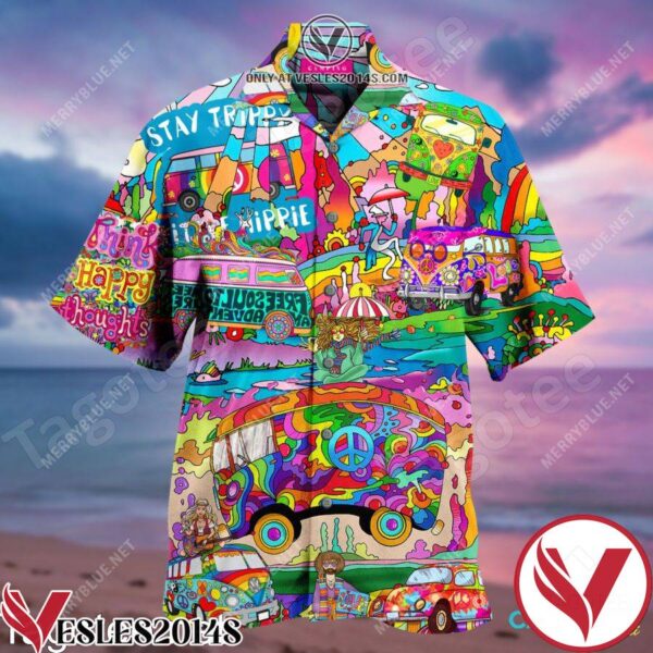 Amazing Camping Hippie Think Happy Thoughts Colorful Hawaiian Shirt, Unique Gifts For Friends - Vesles2014S 1