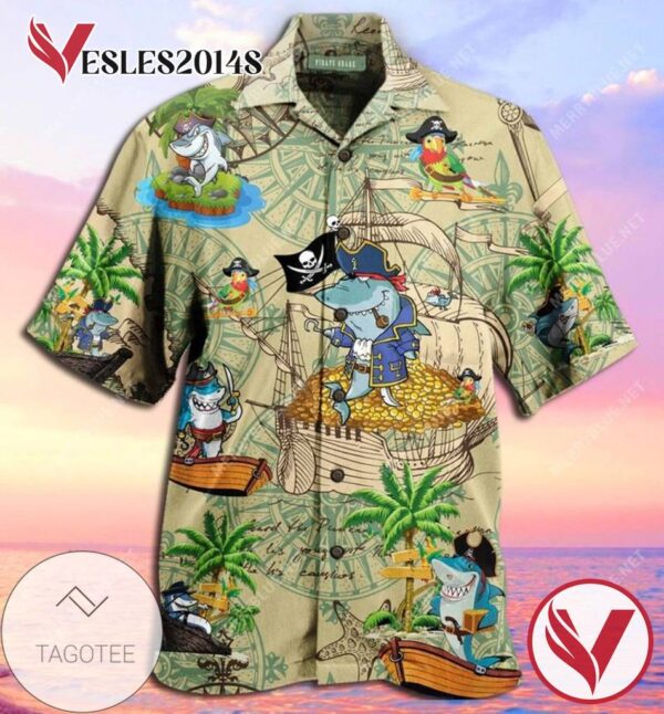 Amazing Pirate Shark For men And Women Graphic Print Short Sleeve Hawaiian Casual Shirt Vesles2014S 1