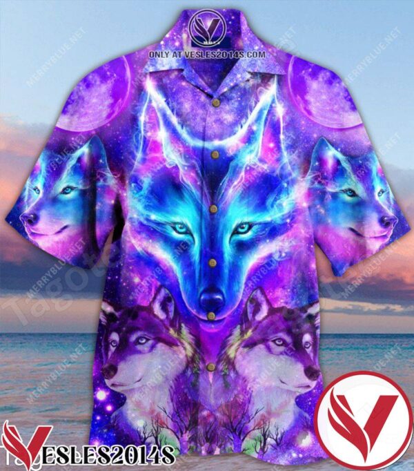 Amazing Purple Galaxy Wolf Unisex Hawaiian Shirt, Unique Gifts For Friends - Vesles2014S 1