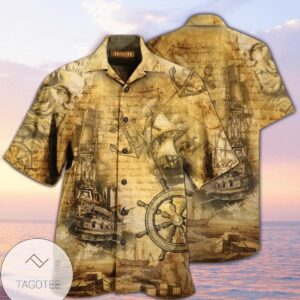 Amazing Sailing Ship Into The Sea To Find Your Soul Hawaiian Graphic Print Short Sleeve Hawaiian Casual Shirt Vesles2014S 1