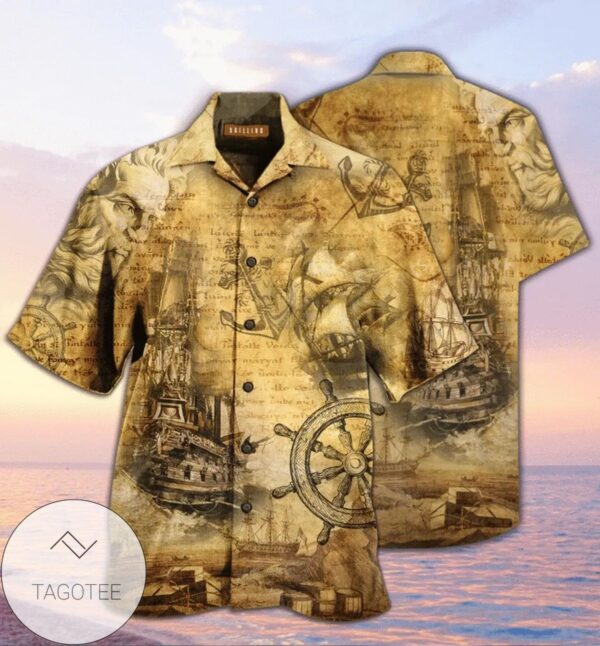 Amazing Sailing Ship Into The Sea To Find Your Soul Hawaiian Graphic Print Short Sleeve Hawaiian Casual Shirt Vesles2014S 1