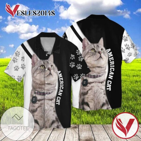 American Cat Lovers For Men And Women Graphic Print Short Sleeve Hawaiian Casual Shirt Vesles2014S