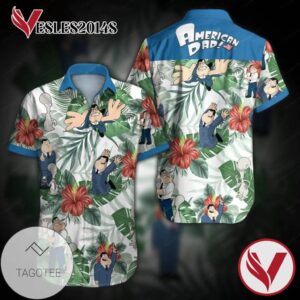American Dad Hawaiian Graphic Print Short Sleeve Hawaiian Casual Shirt Vesles2014S