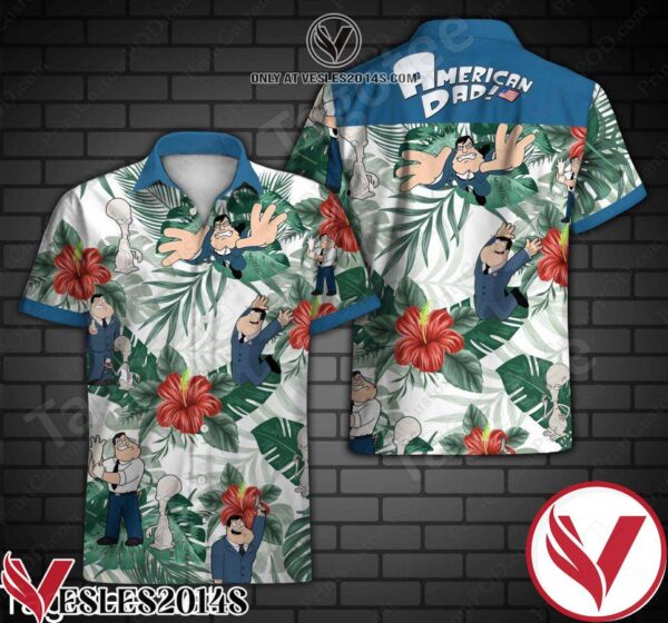 American Dad Red Hibiscus Palm Leaf White Hawaiian Shirt, Unique Gifts For Friends - Vesles2014S 1