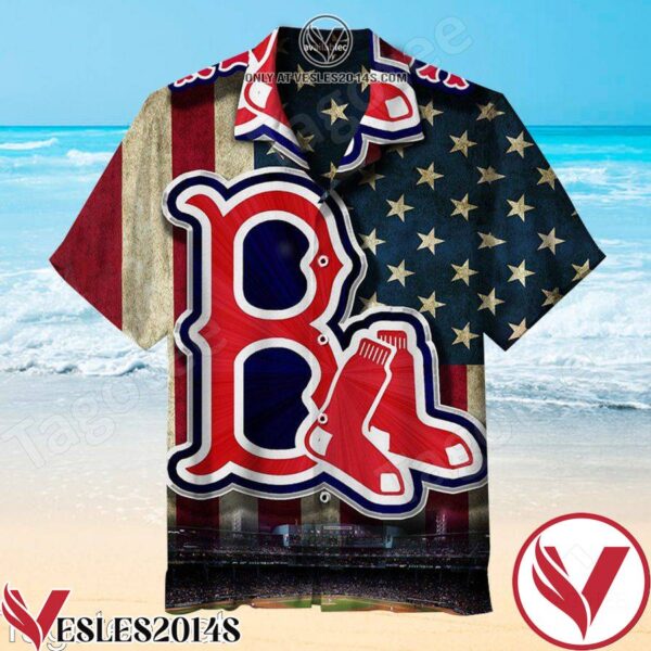 American Flag Boston Red Sox Team Unisex Hawaiian Shirt, Unique Gifts For Friends - Vesles2014S 1