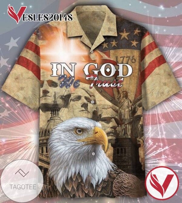 American Flag Eagle Hawaiian Graphic Print Short Sleeve Hawaiian Casual Shirt Vesles2014S 1