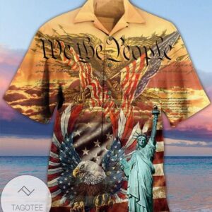 American Flag Eagle Statue of Liberty We The People Hawaiian Graphic Print Short Sleeve Hawaiian Casual Shirt Vesles2014S 1