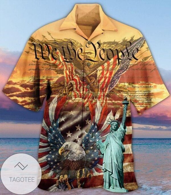 American Flag Eagle Statue of Liberty We The People Hawaiian Graphic Print Short Sleeve Hawaiian Casual Shirt Vesles2014S