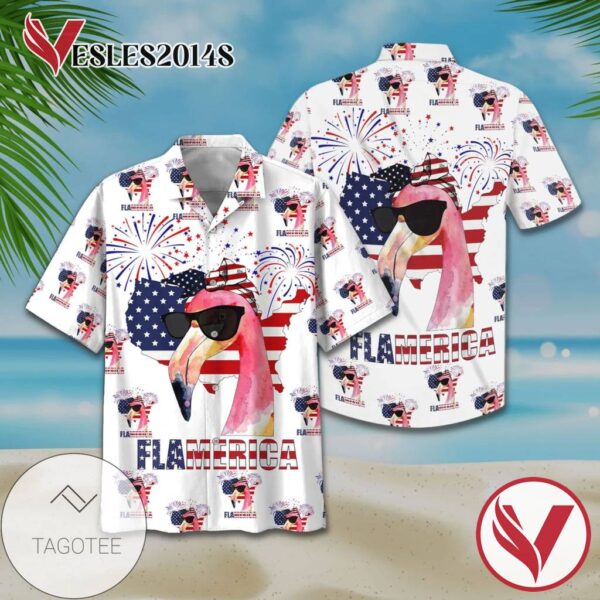 American Flag Flamingo Flamerica Hawaiian Graphic Print Short Sleeve Hawaiian Casual Shirt Vesles2014S 1