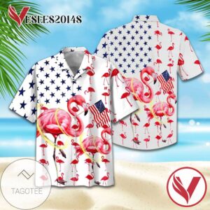 American Flag Flamingo Hawaiian Graphic Print Short Sleeve Hawaiian Casual Shirt Vesles2014S 1