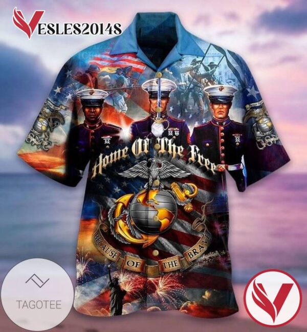 American Flag Home Of The Free Because Of The Brave Print Short Sleeve Hawaiian Casual Shirt Vesles2014S 1
