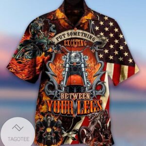 American Flag Motorcycles Put Something Exciting Between Your Legs Print Short Sleeve Hawaiian Casual Shirt Vesles2014S 1