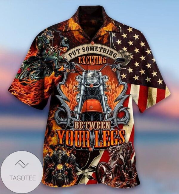 American Flag Motorcycles Put Something Exciting Between Your Legs Print Short Sleeve Hawaiian Casual Shirt Vesles2014S 1