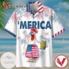 American Flag Rooster Drink Beer Print Short Sleeve Hawaiian Casual Shirt Vesles2014S