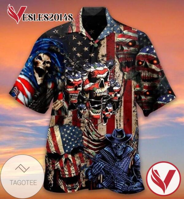 American Flag Skeleton Print Short Sleeve Hawaiian Casual Shirt Vesles2014S 1