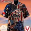 American Flag Skeleton Print Short Sleeve Hawaiian Casual Shirt Vesles2014S