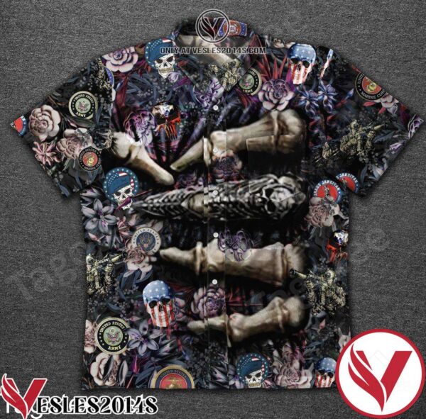 American Flag Skull Veteran Finger Bones Hawaiian Shirt, Unique Gifts For Friends - Vesles2014S 1