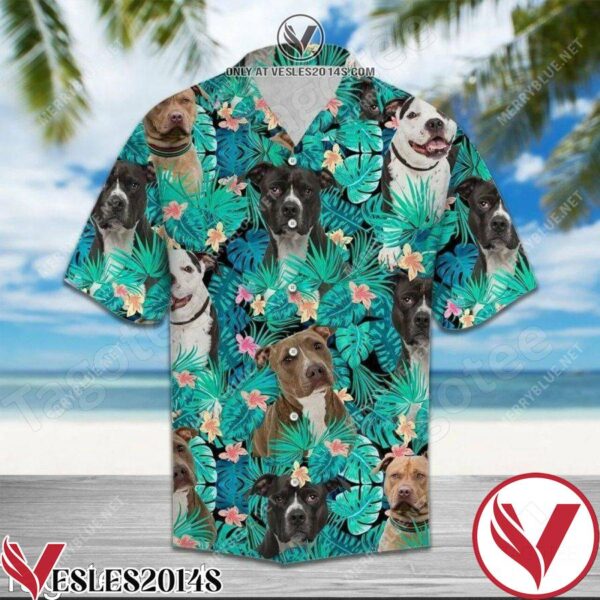 American Pit Bull Terrier Behind Tropical Leave And Flower Hawaiian Shirt, Unique Gifts For Friends - Vesles2014S 1
