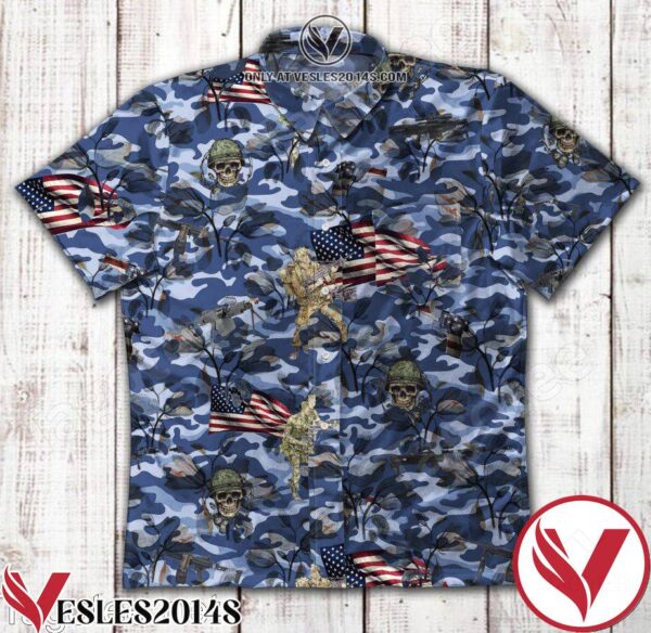 American Veteran Blue Camo Hawaiian Shirt, Unique Gifts For Friends - Vesles2014S 1