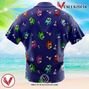 Among Us Pattern Hawaiian Button Up Shirt, Perfect Gifts For Anime Lovers - Vesles2014S 1