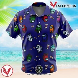 Among Us Pattern Hawaiian Button Up Shirt, Perfect Gifts For Anime Lovers - Vesles2014S