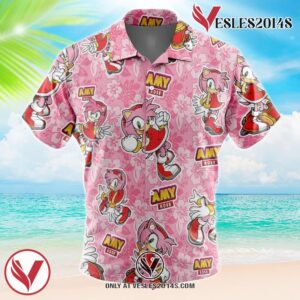 Amy Rose Sonic The Hedgehog Hawaiian Button Up Shirt, Perfect Gifts For Anime Lovers - Vesles2014S