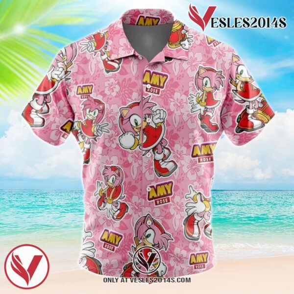 Amy Rose Sonic The Hedgehog Hawaiian Button Up Shirt, Perfect Gifts For Anime Lovers - Vesles2014S