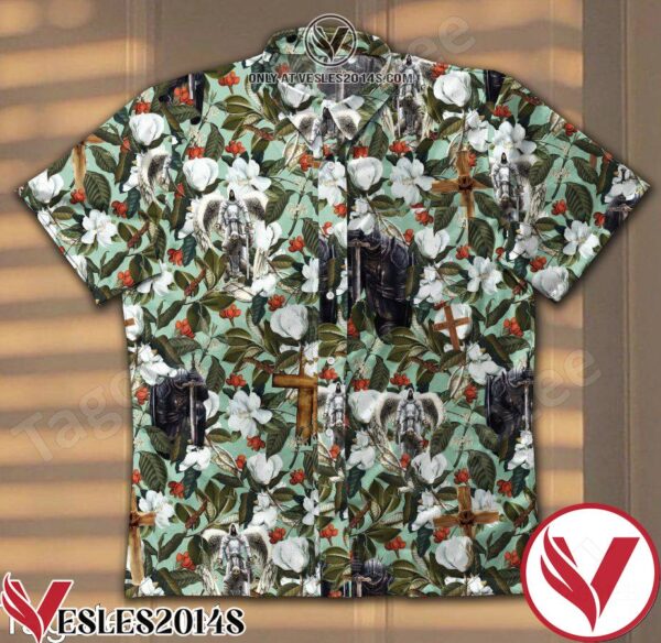 Angel Knights Cross Christian Gardenia Flower Hawaiian Shirt, Unique Gifts For Friends - Vesles2014S 1