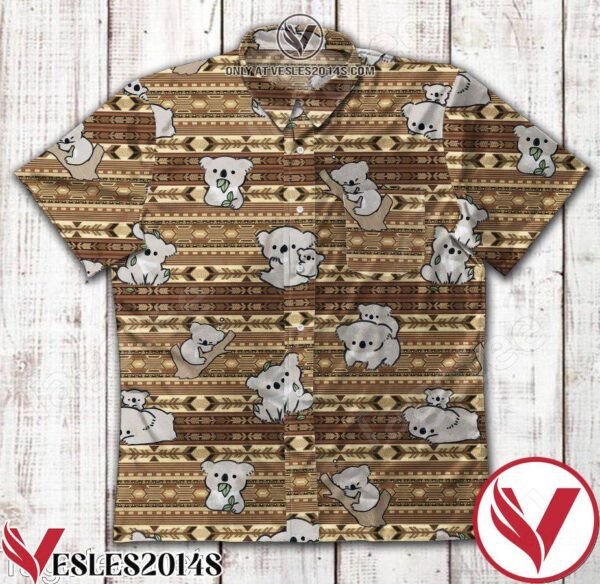 Animal Koala Eating Leaf Tribal Pattern Hawaiian Shirt, Unique Gifts For Friends - Vesles2014S 1