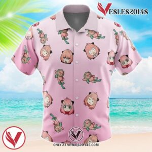 Anya Pattern Spy x Family Hawaiian Button Up Shirt, Perfect Gifts For Anime Lovers - Vesles2014S