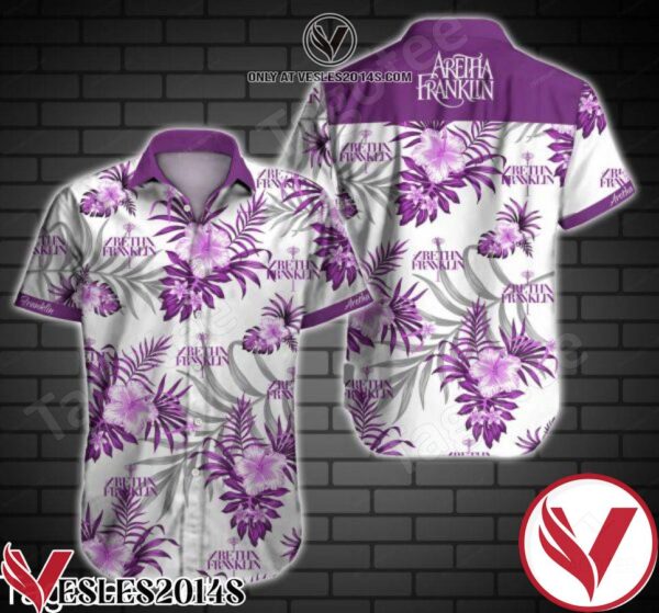 Aretha Franklin Purple Tropical Floral White Hawaiian Shirt, Unique Gifts For Friends - Vesles2014S 1