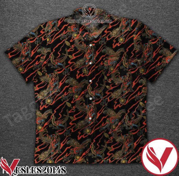 Asian Tatsu Dragon Gold Metallic Black Hawaiian Shirt, Unique Gifts For Friends - Vesles2014S 1